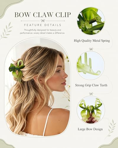 4 PCS Bow Hair Clips Bow Claw Clip for Women, Large Hair Claw Clips for Thin Thick Hair (Matte (Green Series)) - color: Matte (Green Series)