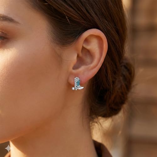 Western Earrings for Women 925 Sterling Silver Turquoise Western Country Dangle Drop Earrings Country Jewelry Gifts for Cowgirl Cowboy - style: Boot Stud