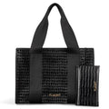 FLAUNT Everyday Tote Bag with Phone Pouch for Women - Lightweight, Airline Approved, Easy To Carry, Foldable & Washable - color: Black Crocodile