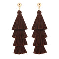 BaubleStar Tassel Earrings Handmade Tiered Thread Tassel Dangle Earrings, Multi Colors - color: Chocolate