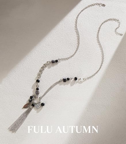 FULU AUTUMN Long Necklaces for Women Trendy Long Chunky Beaded Necklace Boho Fashion Costume Jewelry Mothers Day Gifts for Her - color: 95-Black