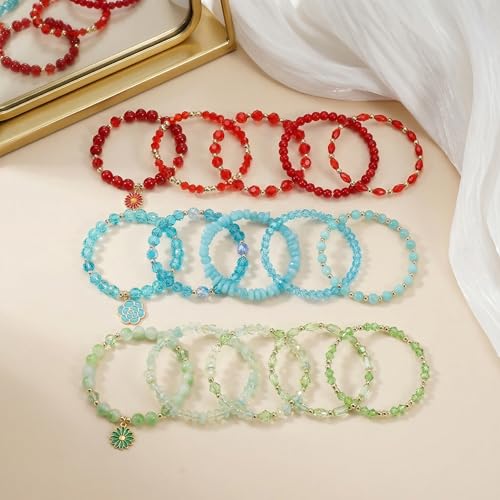 Bohemian Bracelet Sets for Women - 4-Pack Stackable Stretch Bead Bracelets with Black＆White Crystal & Gold Accessories, Multi-Layer Boho Jewelry - color: multi-color
