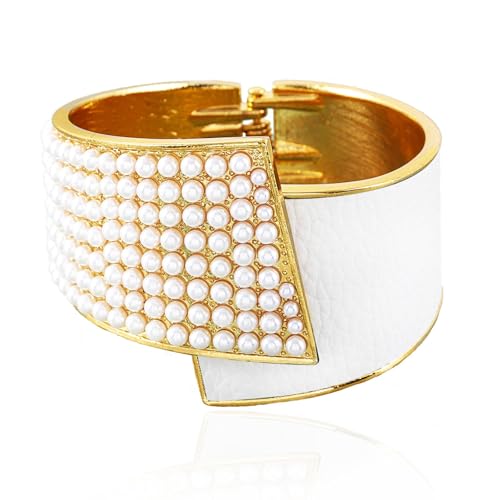 ELABEST Stylish Rhinestone Bracelet Cuff Bracelets Stretch Bracelets Sparkly Hand Chain Wedding Parties Jewelry Accessories for Women - color: Pearl-White