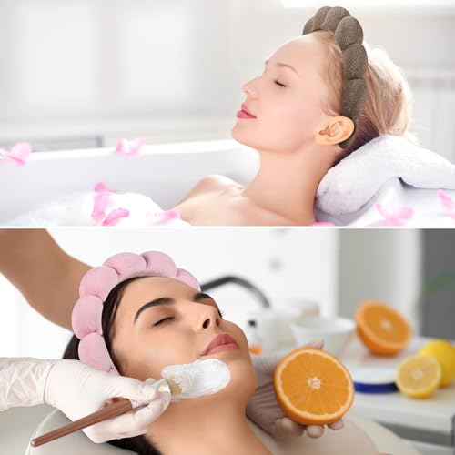 Ztomine Spa Headbands, Set of 2, Terry Cloth Headband Face Wash Headband Combo Pack - Puffy Makeup Headbands for Face Washing, Mask (Dark khaki + pink) - color: Dark khaki + pink