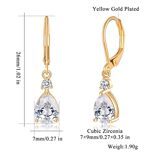 CiNily Teardrop Leverback Dangle Earrings for Women Hypoallergenic 14K Gold Plated Cubic Zircon Drop Earrings Fashion Crystal Earrings for Girls Jewelry Christmas Gifts - color: Gold-White CZ