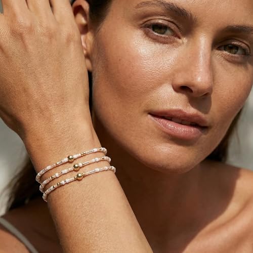 Dainty Gold Plated Tiny Ball Colorful Beaded Stack Bracelets Sets for Women,3Pcs Stackable Cute Bracelet Stretch Trendy Ball Jewelry Friendship Gift - color: white