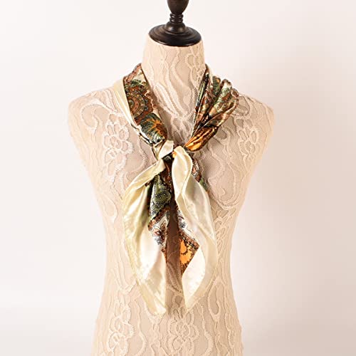 35 x 35 Women's Fashion Pattern Large Square Silk Like Hair Scarf Head Sleeping Wrap Satin Neck Bandana for Gift… - color: Big Cashew Beige