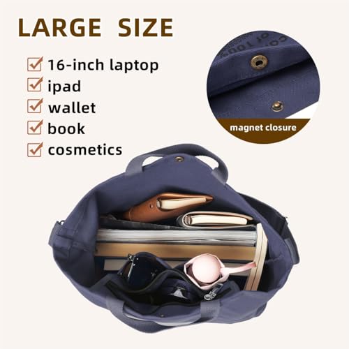 Canvas Tote Bag For Women inside out bag Crossbody Handbag with Adjustable Strap and Coin Purse for Work,Travel,Grocery - color: Dark Grey