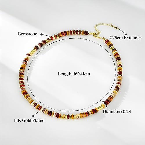 KissYan Boho Beaded Choker Necklace for Women, Gemstone Choker Natural Stone Freshwater Pearl Surfer Necklaces 14K Gold Plated Summer Beach Handmade Jewelry - color: H-Tiger Eye