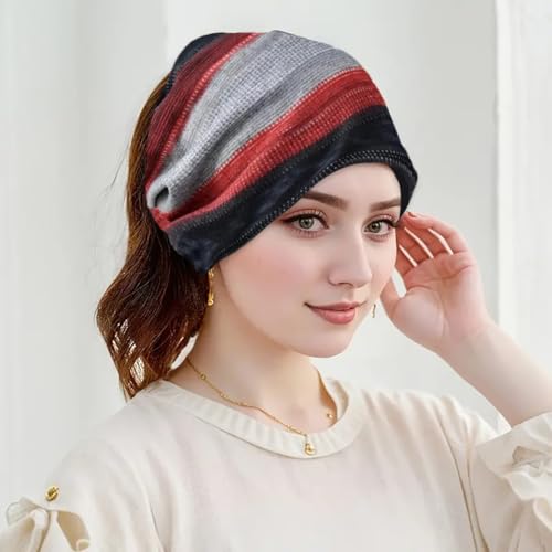 Women's Slouchy Beanie Cap Chemo Headwear Hats Scarf - color: B - Red Khaki