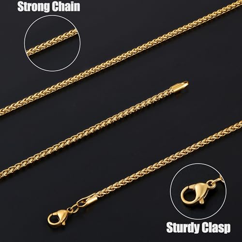 Fiusem Wheat Chains for Men and Women, 2/2.5/3/4/5mm Silver Tone/14K Gold Plated/Black Necklace Chain, Stainless Steel Mens Necklace 16-28 Inch - size: 16 Inches, style: Gold 2MM