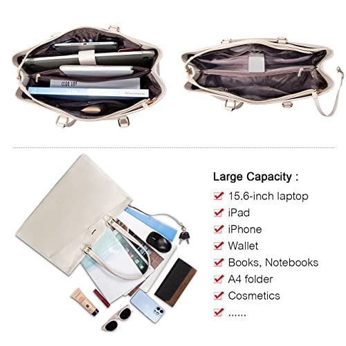 LOVEVOOK Laptop Bag for Women 15.6 Inch Tote Bags Waterproof Computer Briefcase for Teacher Business Office Work Bag,Beige - color: Beige 15.6 Inch, size: 15.6 inch
