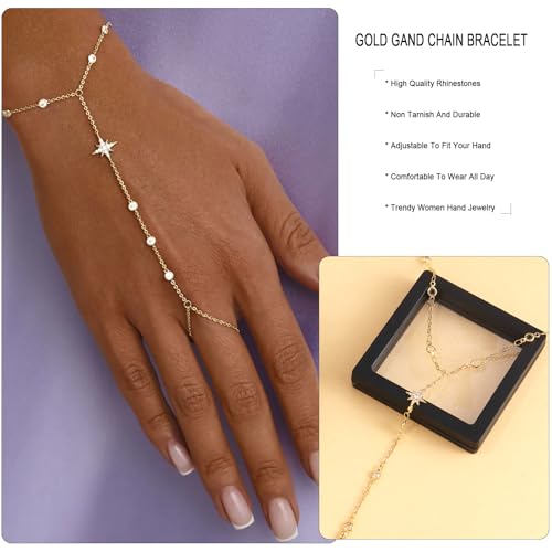 Silver Gold Ring Hand Chain Bracelet for Women non Tarnish Star Dainty Bracelets Hand Chain Ring Stackable Chains Bracelet - color: gold