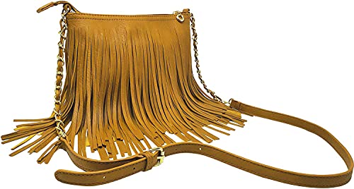 Solene Fringe Crossbody Shoulder Bag with Strap, Tassel Messenger bag, Country Style Western Fringe Purse for Women - color: Mustard
