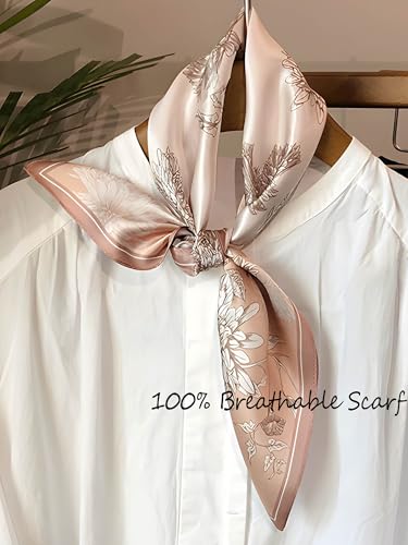 100% Mulberry Silk Scarf for Women Hair Lightweight Square Neckerchief Wrap For Head Scarves 21" - color: 16-soft Pink Daisy /21"*21"