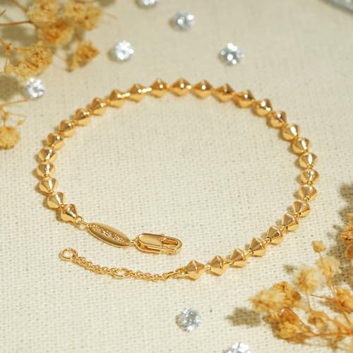 BENEIGE Women Bracelet 14K Gold Plated Paperclip Satellite Bead Ball Oval Cuba Cable Box Chain Daily Charm Layered Link Silver Bracelets Adjustable Jewelry - style: Beaded Diamond Chain