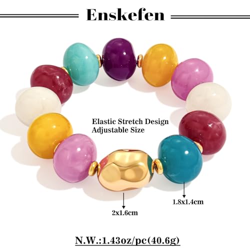 Multicolor Chunky Beaded Bracelet for Women Bold Acrylic Resin Stretch Bracelet Summer Beach Statement Bracelets Trendy Elastic Bangle Jewelry - color: Chunky bead bracelet-colorful
