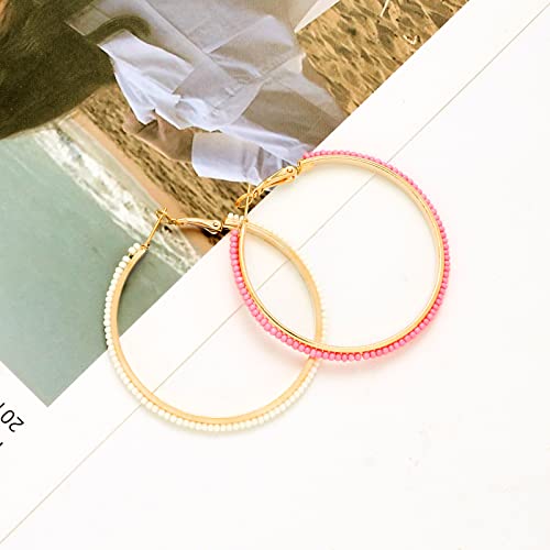 Jinxiuge 6 Pair Beaded Hoop Earrings Boho Flower Round Earrings Women's Handmade Earrings Set - style: Style-B