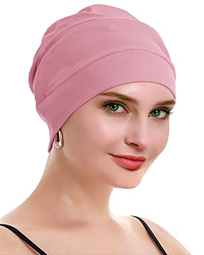 osvyo Cotton Chemo Turbans for Women Cancer Hairloss hat - Cotton Lightweight Headwear Sealed Packaging - color: Cotton Almond Pink