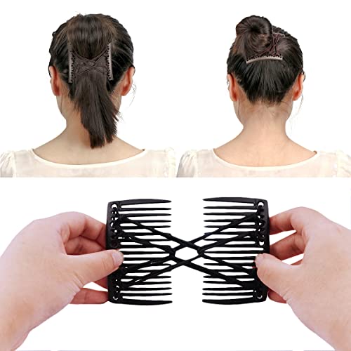 4 Pieces Elastic Beaded Magic Hair Comb Stretchy Double Comb Hair Fork Clips No Crease Hairpins Combs for Women Girls Vintage Hairstyle Multipurpose Hair Accessories, 4 Color (Classic Style) - color: Brown, black, blue, purple