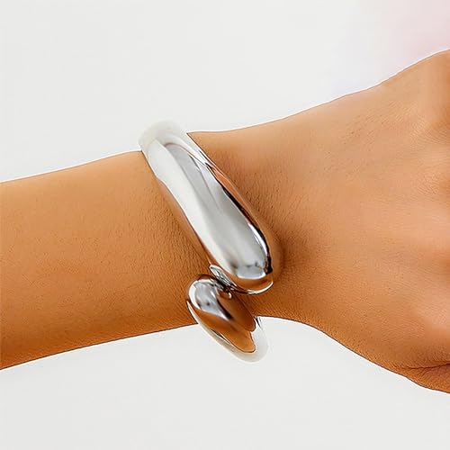 Chunky Gold Bracelet - Tear Drop & Cuff Bracelet - Polished Twisted Hinged Bangle - Wide Wrist Cuff - Irregular Twisted Bangles for Women - color: A silver