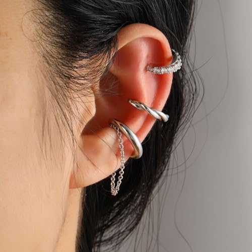 Ear Cuffs Non Piercing Sparkly Cuffs for Women Non Piercings Hypoallergenic Fake Piercings Sparkle Clip On Earrings Bling Cartilage Earring Ear Cuff Earrings for Women Dainty Earring - style: 1 - S 3PCS