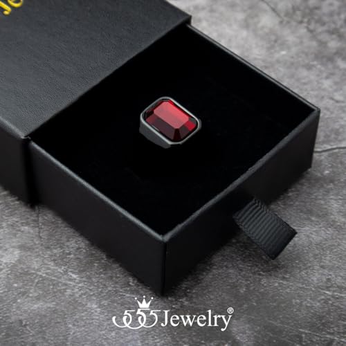 555Jewelry Stainless Steel High Polish Plain Oval Black Onyx Signet Ring for Men - color: Black - Red CZ