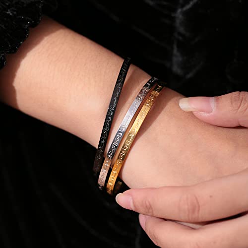 Qitian Islamic Jewelry Gifts for Women Allah Gold Bangles Bracelets Ayatul Kursi Arabic Cuff Bracelet for Women Men Islam Eid Ramadan New Year Gifts - color: J-Silver-Thin