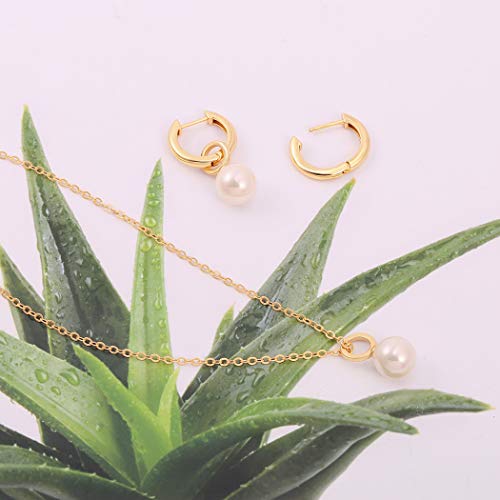 Gold Plated Huggie Hoop Earrings with Charms Fashion Pearl Drop Dangle Earrings for Women Handmade Karma Circle Jewelry for Ladies Lightweight Pearl Earrings on Christmas - color: small hoop