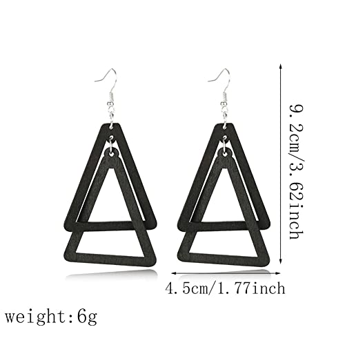 ANXIN Boho Personality Retro Tassel Rectangular Wooden Contrasting colors Earrings Chic Green Temperament Geometric Earrings Jewelry Gifts For Women - color: Black Wooden Earrings