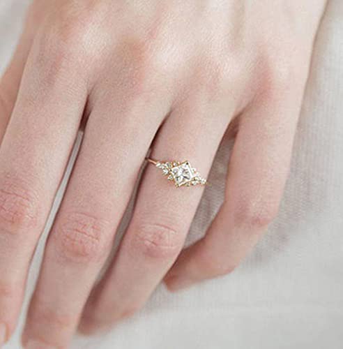 Vintage Ring Gold Engagement Ring Diamond Wedding Ring 14k Gold Milgrain Band for Women (9) - size: 9