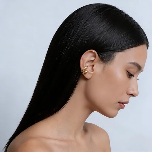 Ear Cuffs Non Piercing Chunky Water Droplet Ear Cuff Earrings for Women Trendy Clip on Cartilage Simple C-Shaped Diamond Studded Ear Clip Jewelry Best Gifts 2026 - color: A-Gold