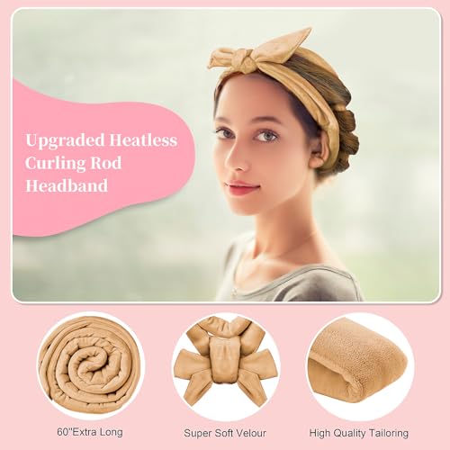 Heatless 60" Extra Long Soft Hair Curlers to Sleep In, No Heat Curling Headband Hair Rollers (Khaki) - color: Khaki