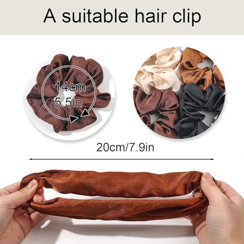 Hair Scrunchies for Women - Hair Ties No Damage Both for Thick Hair or Thin Hair Curl Hair No Crease Scrunchies Ponytail Holder No Hurt Your Hair - color: Black Brown Kaki Beige