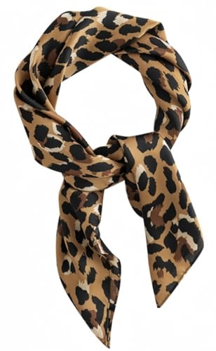 MINIDORA Satin Scarves for Women 27.5 × 27.5 inches Medium Square Elegant Silk Feeling Head Scarf - color: C003- Brown