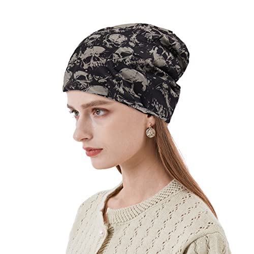 KAKU NANU Women Turban Chemo Beanies Pre Tied Caps Baggy Slouchy Headwear Sleep Scarf - color: Skulls