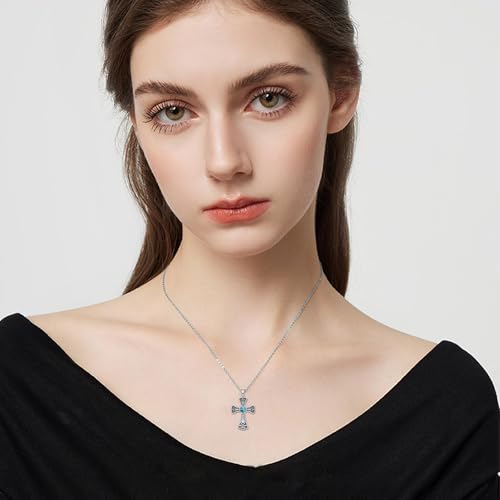 Cross Necklace 925 Sterling Silver Turquoise Christian Pendant Religious Cross Jewelry Christmas Gifts for Women Men - style: Retro