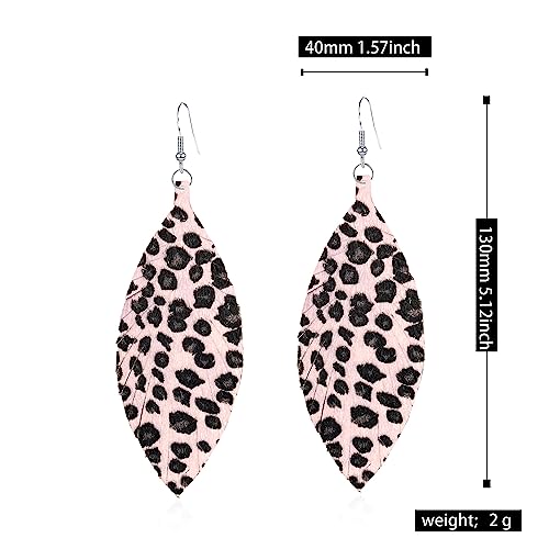 Large Genuine Soft leaf Leather Handmade Fringe Tassel Feather Lightweight Tear Drop Dangle Color Earrings for Women - color: Cow Print