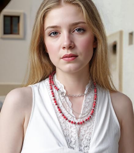 BULINLIN Layered Long Necklaces for Women Long Beaded Chain Necklace CostumeJewelry Mothers Day Gifts for Mom - color: 96-Red