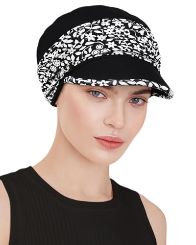 Chemo Headwear Viscose Newsboy Cap for Women Summer Hats - color: Black White