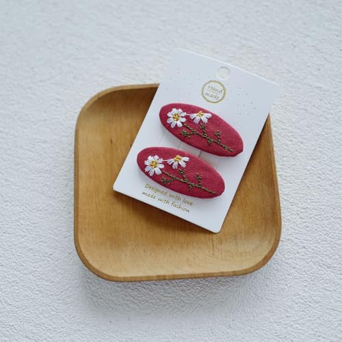Set Of 2 Delicate Hand Embroidered Vintage Flower Zouju Hair Clip For Daughters Teens Women Girlfriends Wives Unique Hair Accessories (Red) - color: Red Hair Clip