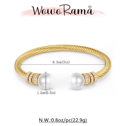WOWORAMA Twisted Cable Wire Cuff Bracelets for Women Two Tone Gold Silver Cuff Bracelet Unisex Mixed Metal Bangle Bracelets Jewelry - color: Gold Pearl