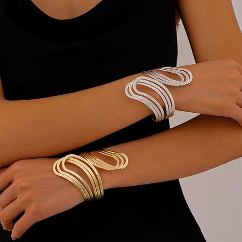 Arm Cuff for Women Gold Upper Arm Bracelet Minimalist Adjustable Cuffs Bangle Punk Dress Jewelry - style: GWrap B