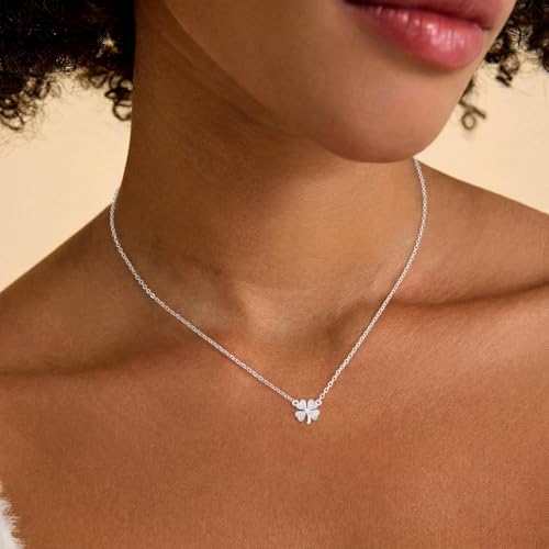 Dainty Gold Necklaces for Women Trendy Non Tarnish 14K Gold Plated Cubic Zirconia Necklace Layered Simple Cute Four Leaf Clover Choker Jewelry Birthday Gifts - color: Silver, style: Cable CZ-3