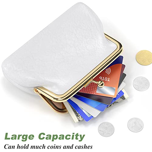Coin Purse, Small PU Leather Change Purse, Coin Wallet with Clasp, Car Change Holder Pouch for Woman Men Kids Girls, White - color: White