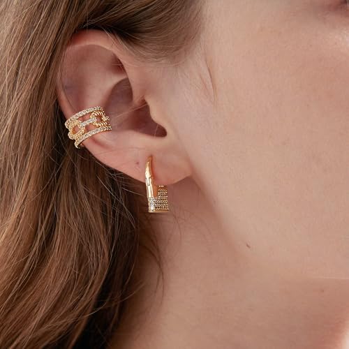MTMY Gold Ear Cuff Earring for Women 14K Gold Plated Cubic Zirconia Non-Pierced Clip on Cartilage Chunky Ear Cuffs Hypoallergenic Jewelry - style: chain