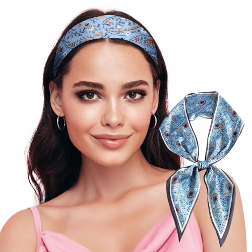 Sumolux Head Hair Scarf for Women Neck Purse Bag Handbags Scarf Like Silk - color: Blue New Cashew