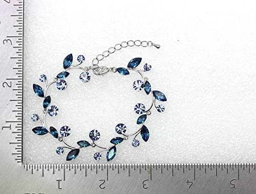 Faship Gorgeous Rhinestone Crystal Floral Necklace Earrings Set - color: Navy Blue / Matching Bracelet