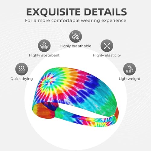 Black and Gold Swirl Liquid Ink Marble Workout Headbands Fashion Sports Sweatbands Yoga Hairbands for Fitness Athletic Non Slip Wicking Headscarf for Men Womens Girls Summer Accessories Elastic Bands - color: Colorful Tie Dye