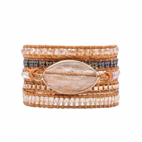 YGLINE Natural Stone Beaded Healing Wax String 5 Wraps Bracelets - color: golden